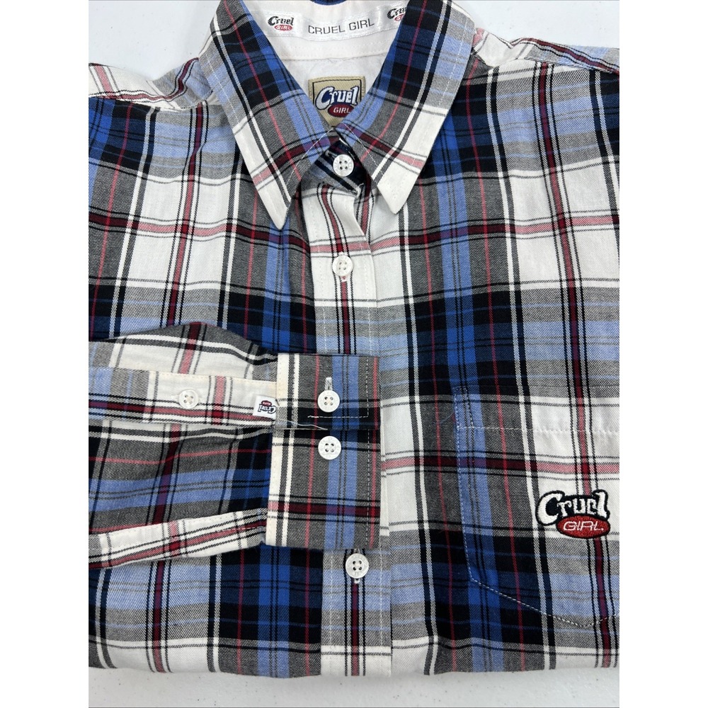 Cruel Girl Western Cowgirl Blue & Black‎ Plaid Button Up Shirt Size M